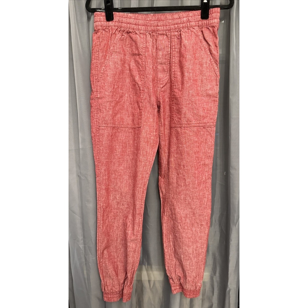 Sun + Stone Pants Small Red Linen Blend Drawstring Elastic Waist Casual Unisex